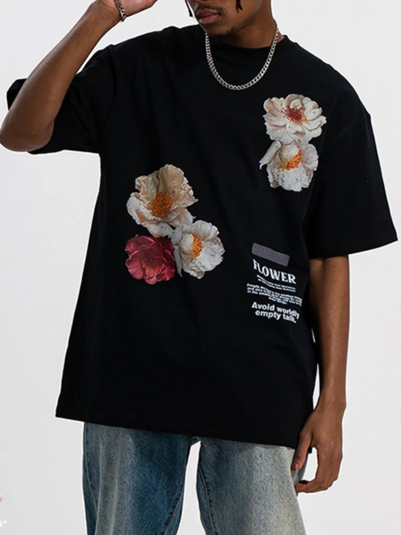 Men's Oversized Floral Print Short Sleeve T-Shirt