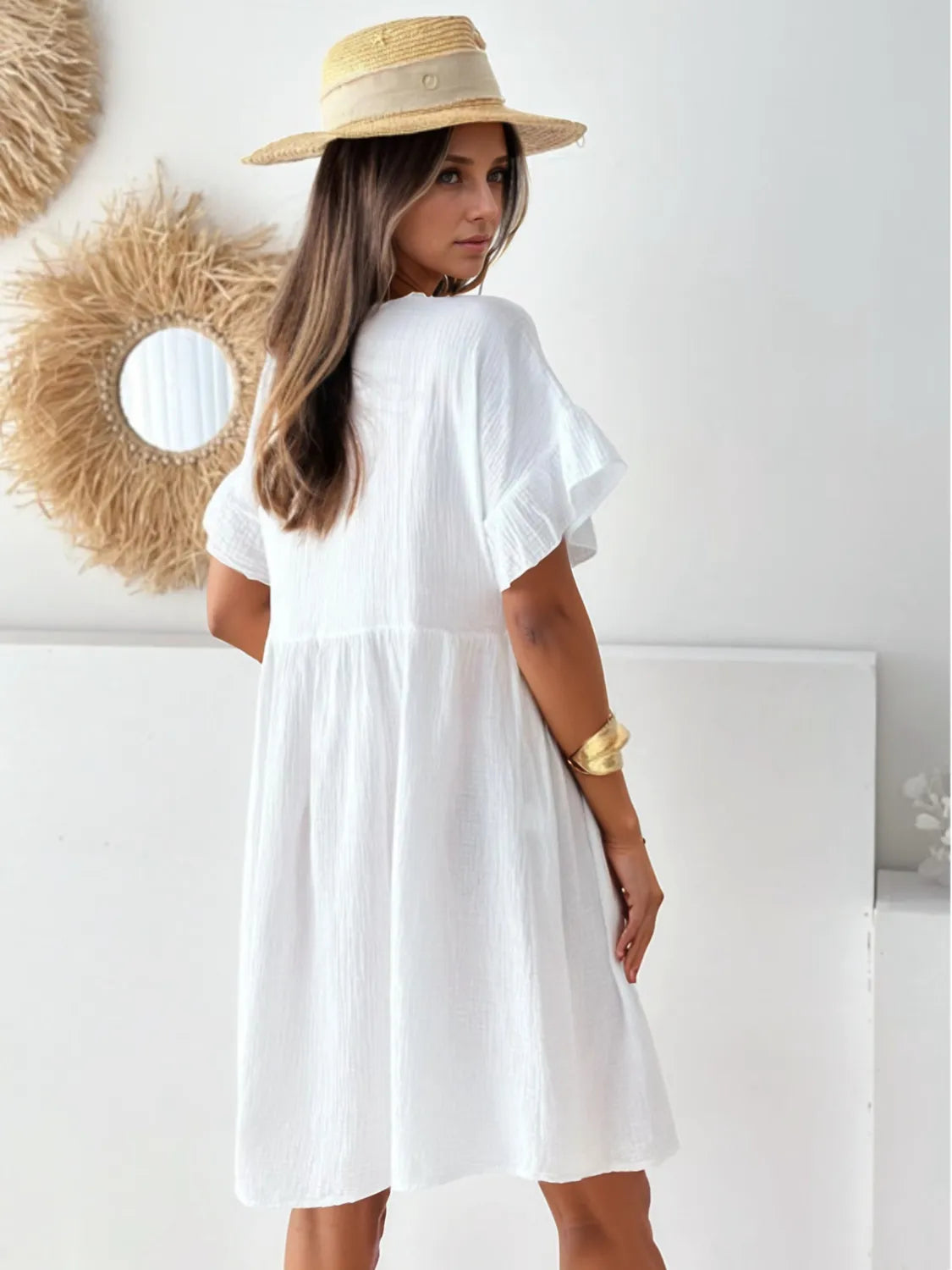 Round Neck Short Sleeve Mini Dress