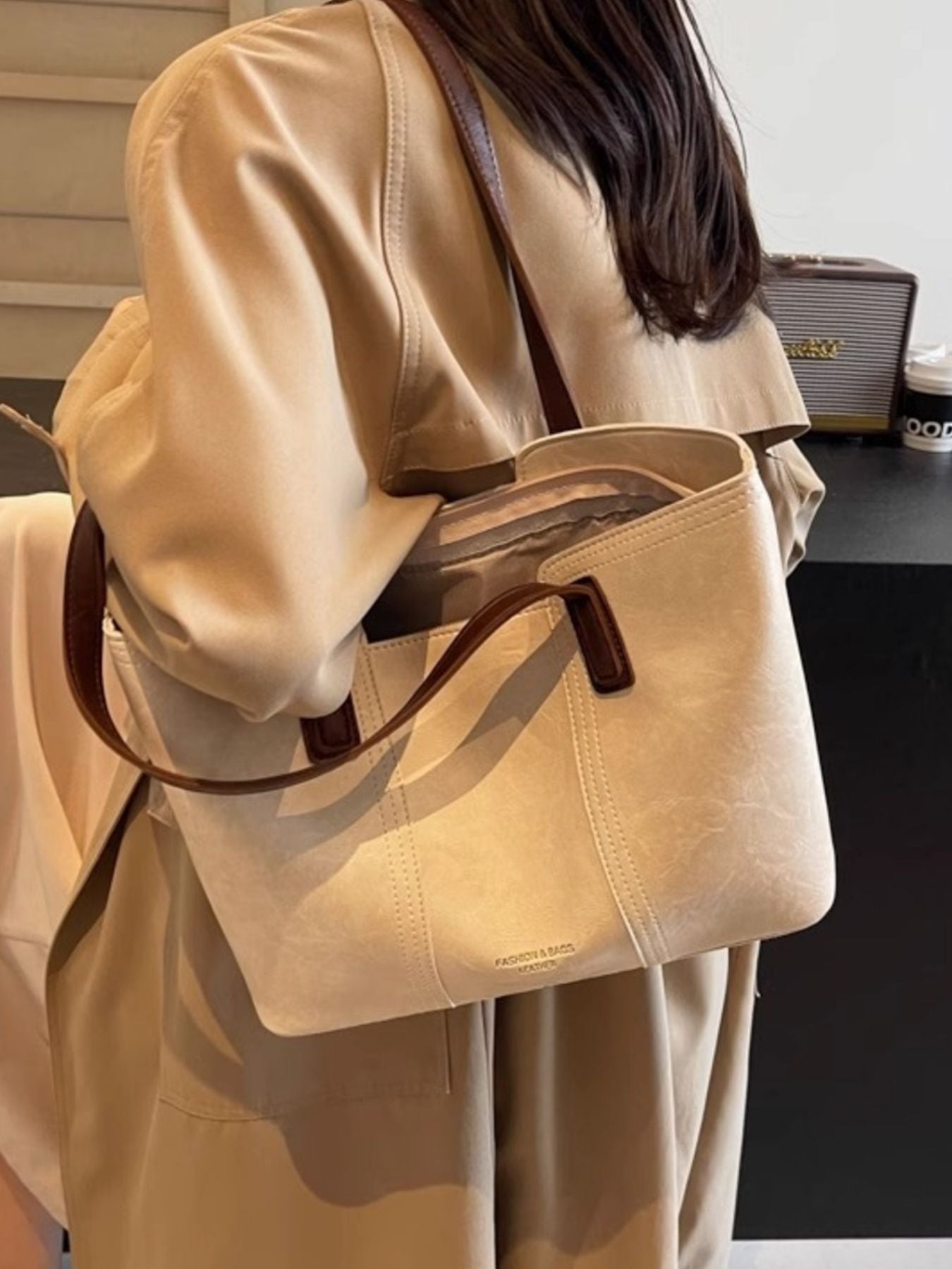 Contrast Strap Tote Bag