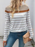 Casual Striped Long Sleeve Color Block T-Shirt