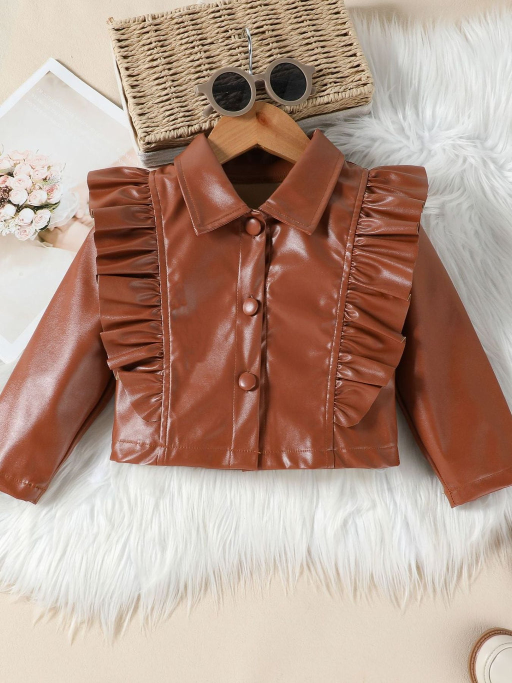 Children's Ruffled Faux Leather Top and Skirt Set