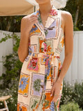 Printed Sleeveless Tie Waist Dress