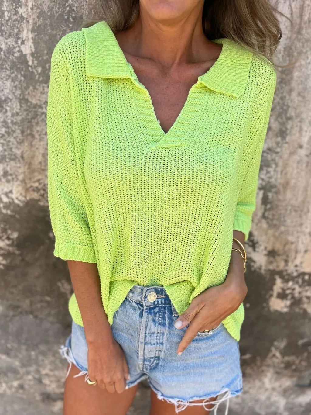 Full Size Johnny Collar Loose Knit Sweater Plus Size