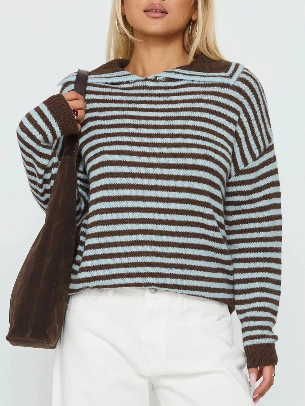 Striped Knit Dropped Shoulder Sweater