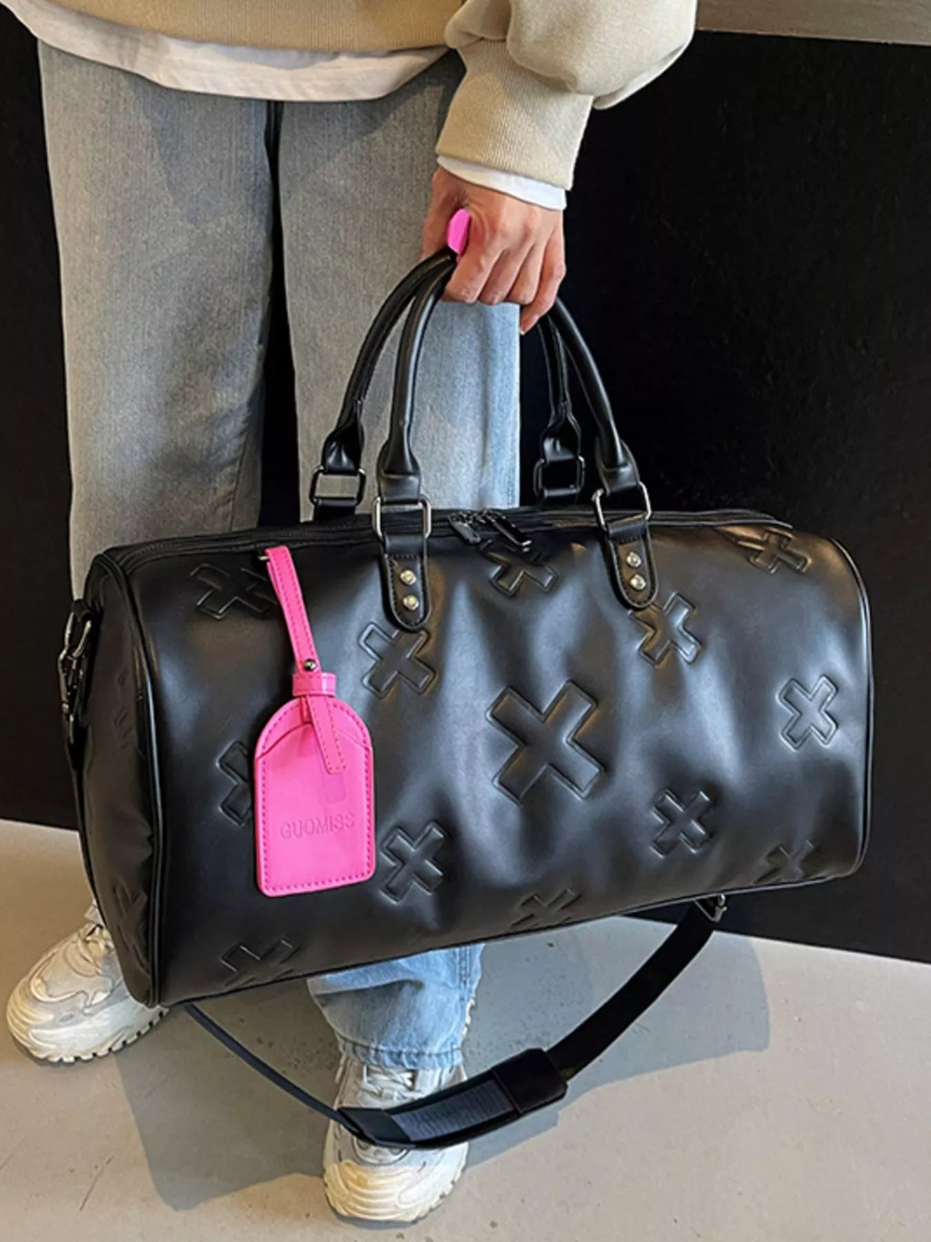 Embossed Cross Pattern Travel Duffel Bag