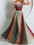 Striped Pleated Tube Maxi Dress