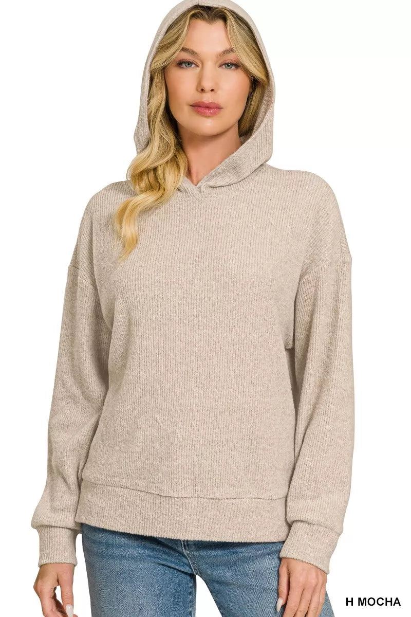 Zenana Brushed Ribbed Hacci Hoodie Pullover