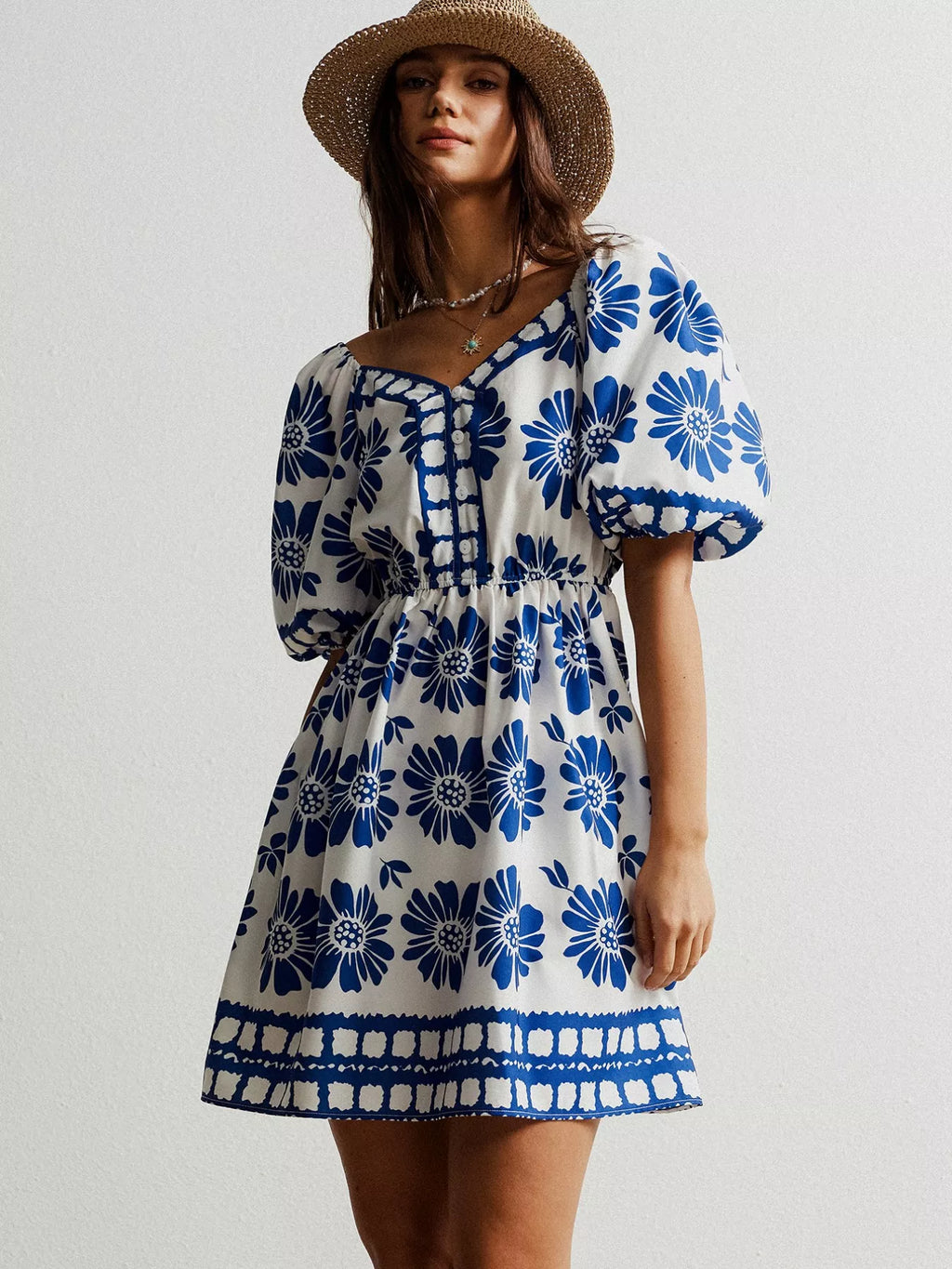 Floral Print Puff Sleeve Mini Dress