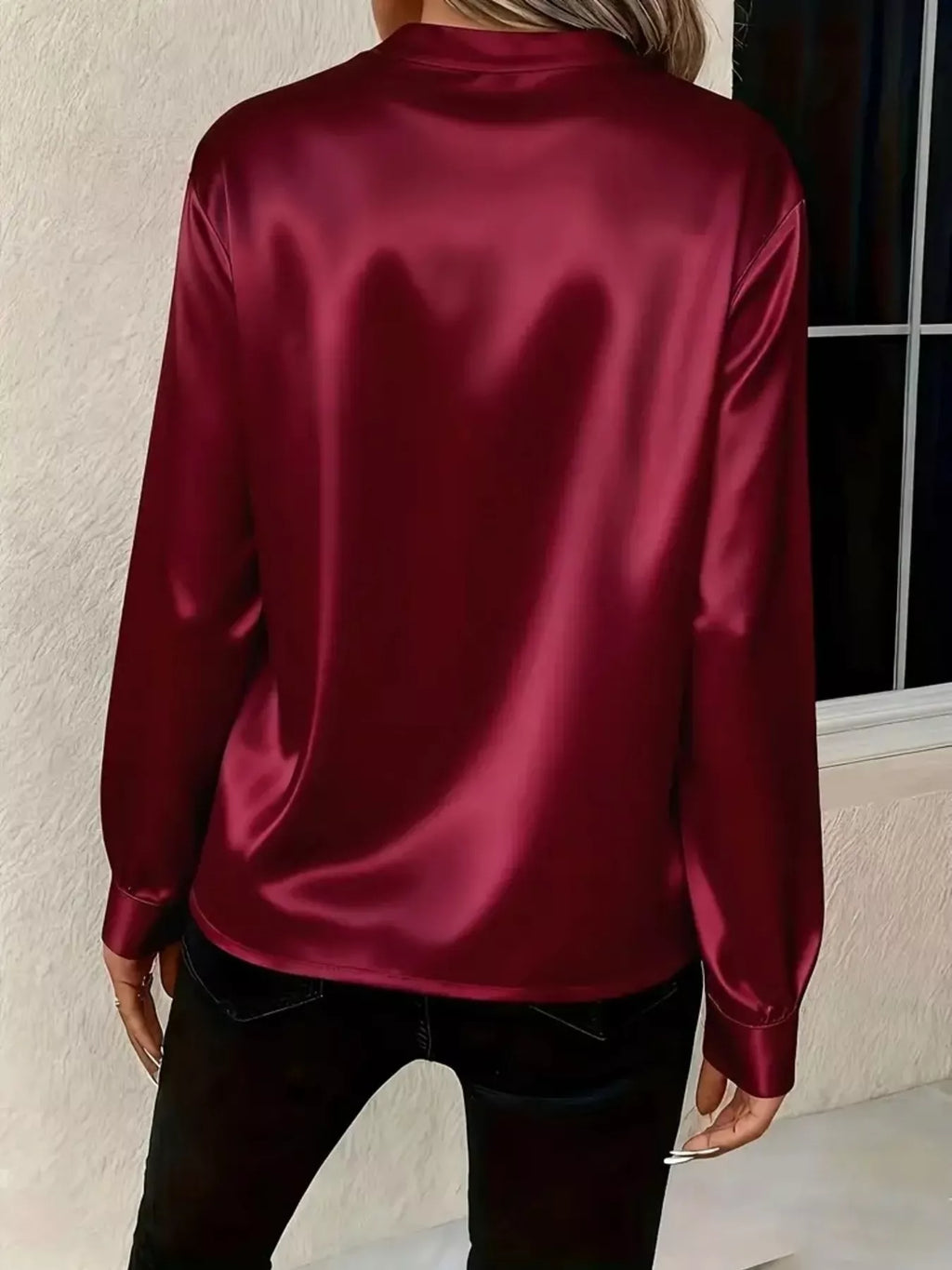 Notched Long Sleeve Blouse