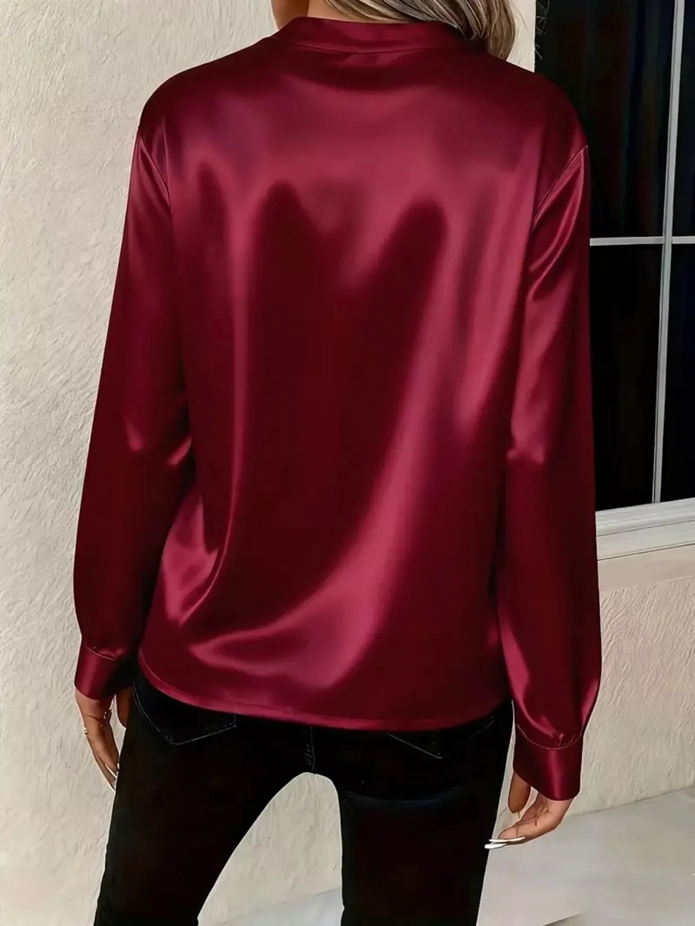 Notched Long Sleeve Blouse