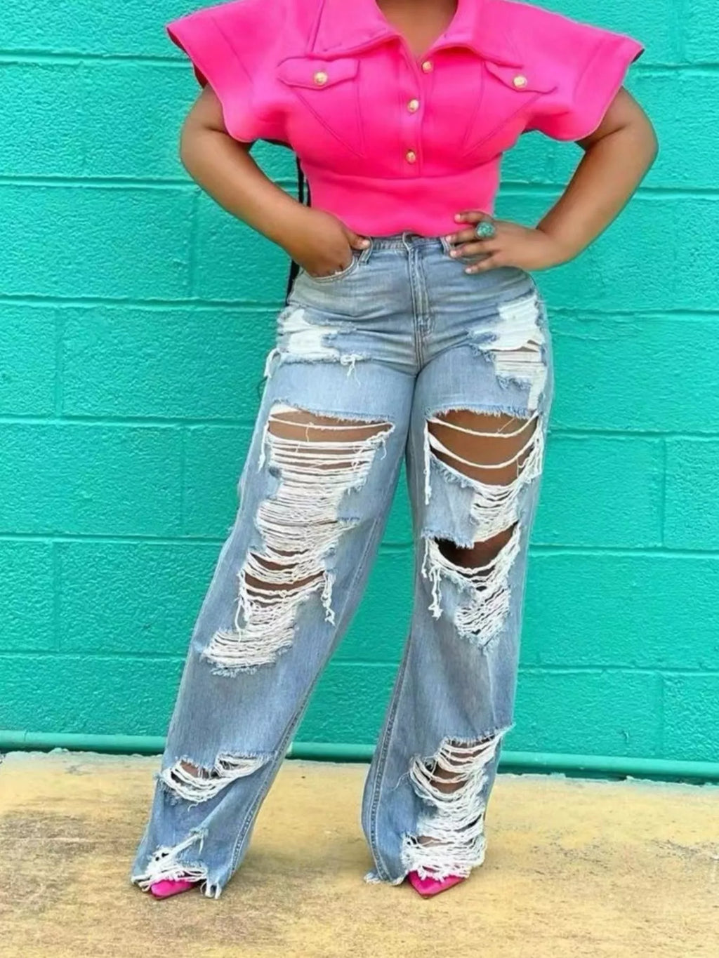 Full Size Distressed Wide Leg Jeans Plus Size