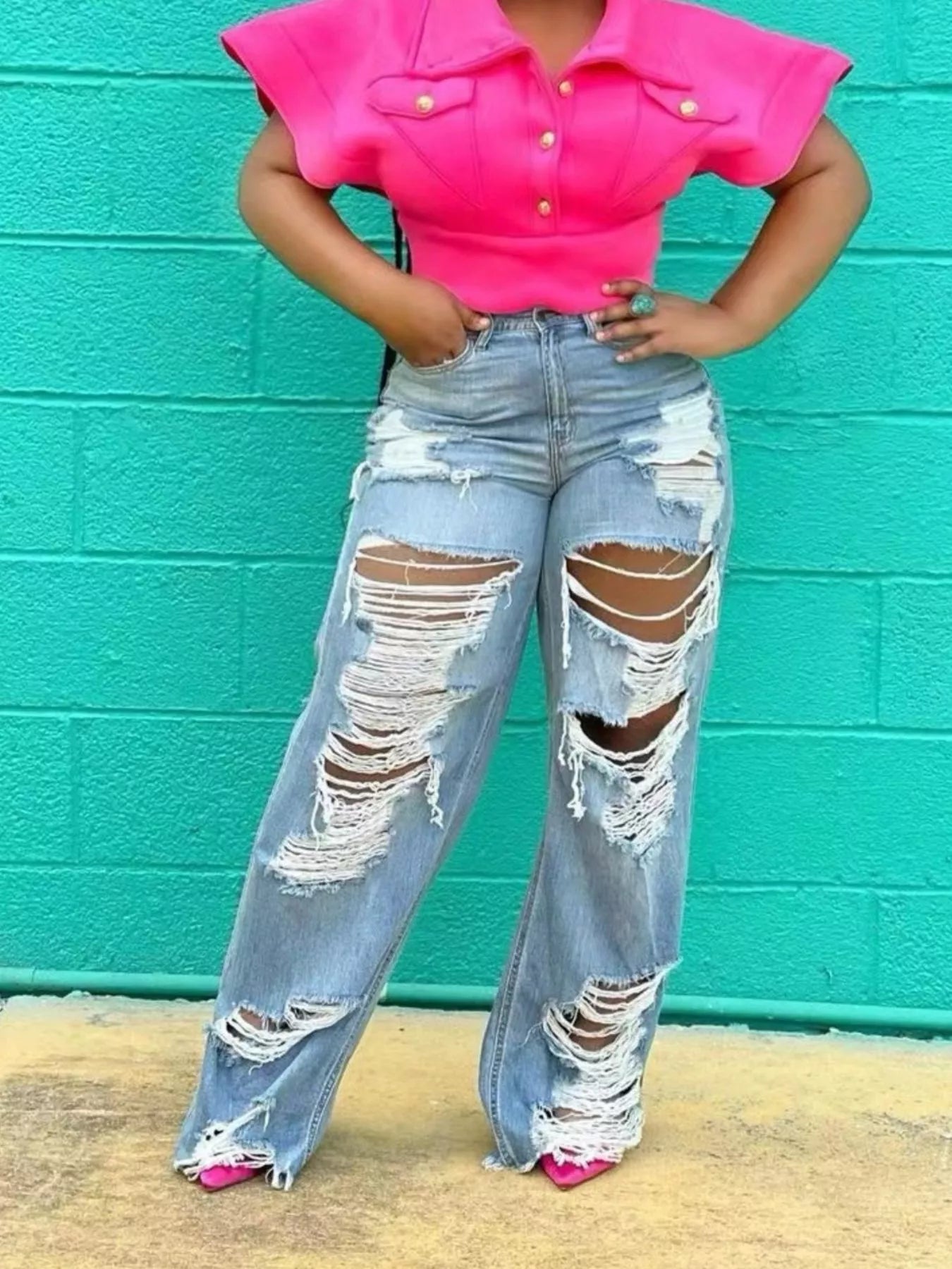 Full Size Distressed Wide Leg Jeans Plus Size