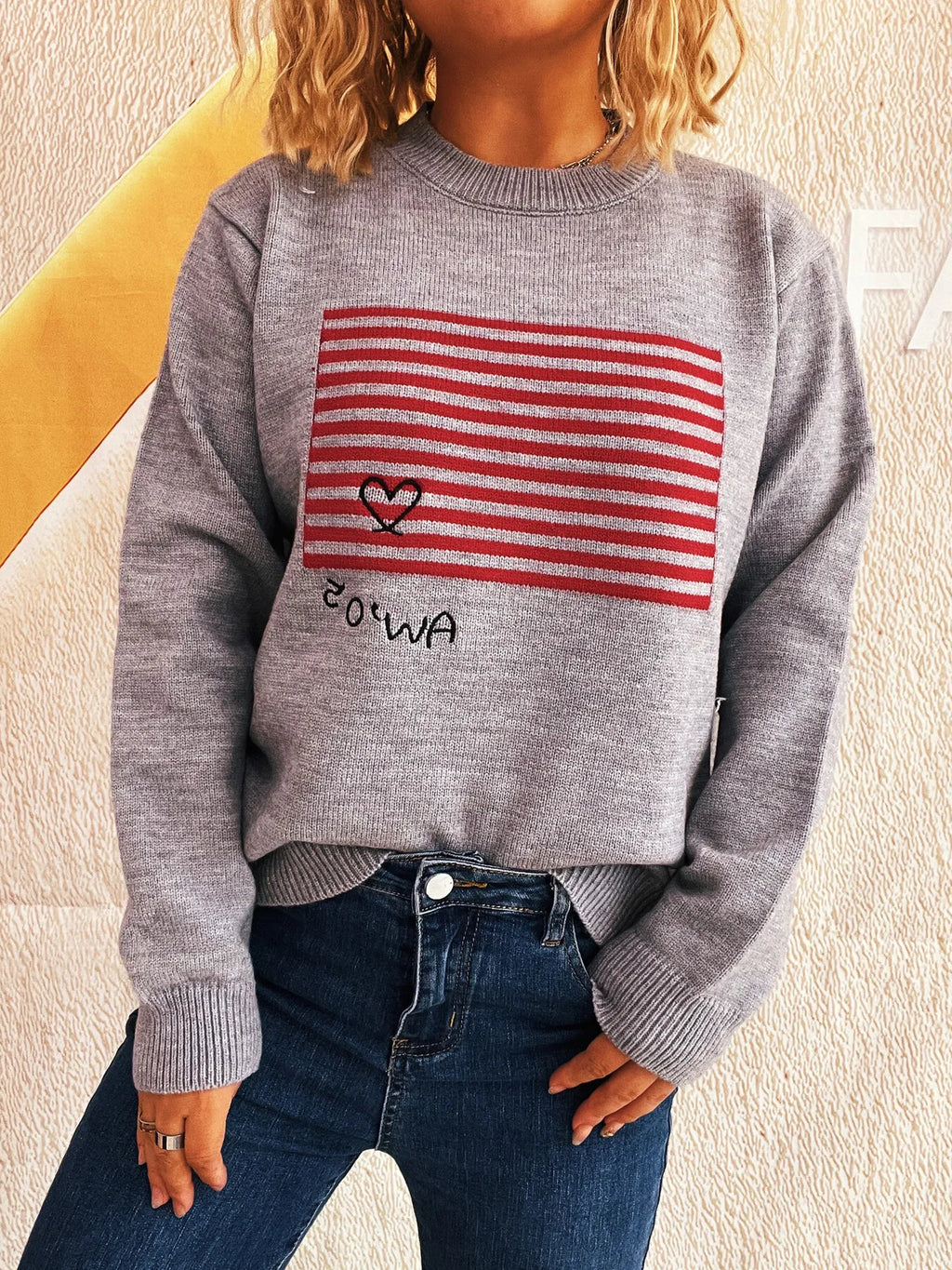 Striped Round Neck Long Sleeve Sweater
