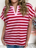 Stripe Split V Neck Casual T Shirt