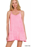 Zenana Acid Washed Mini Dress With Built-in Romper Liner