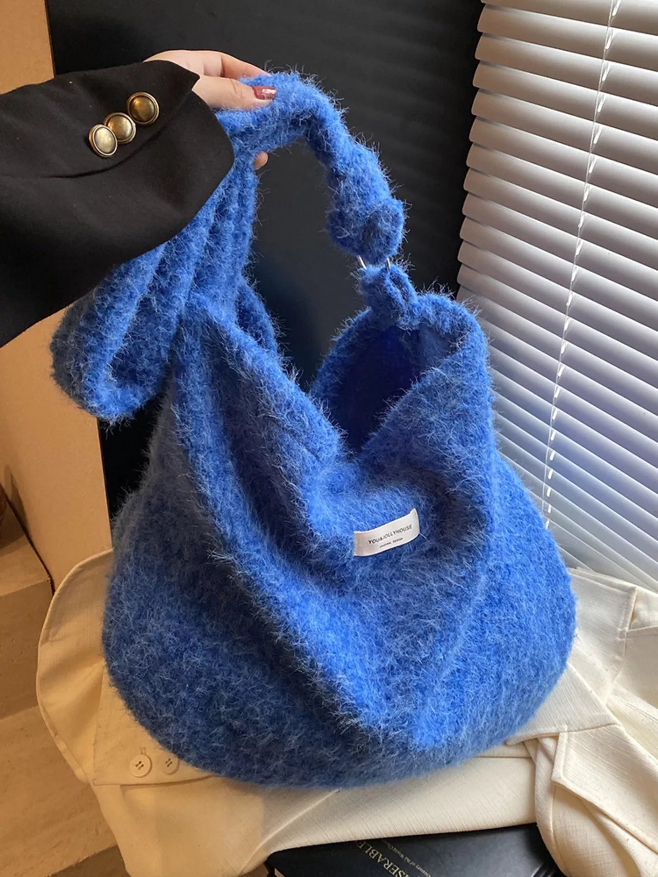 Fuzzy Solid Color Crossbody Bag