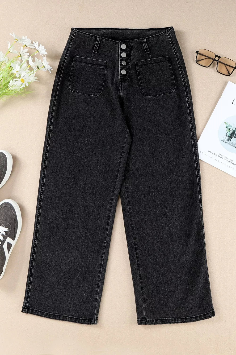 High-Waisted Button-Fly Wide-Leg Jeans