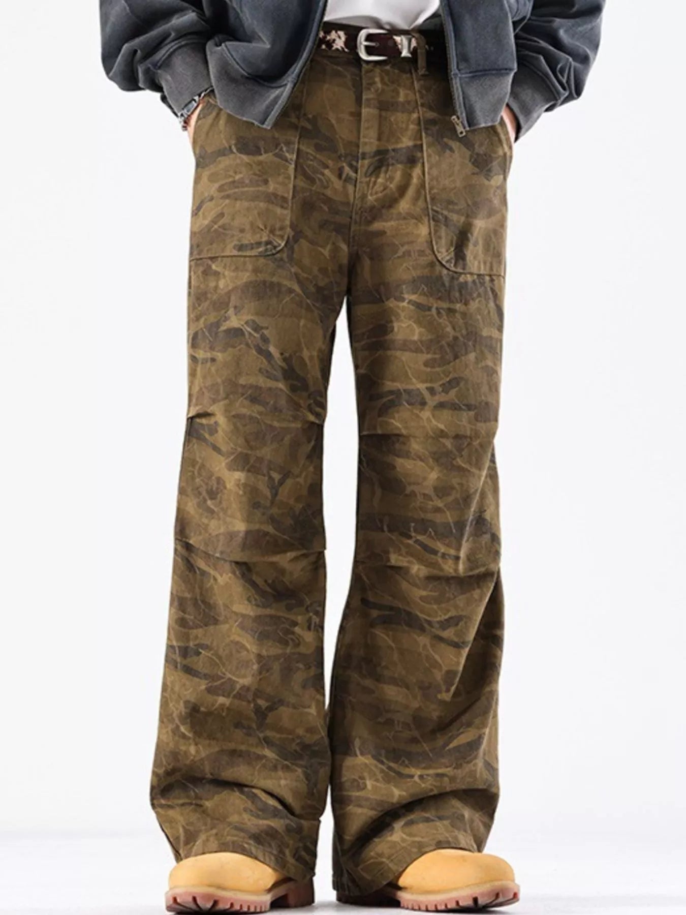 Men's Vintage Camouflage Wide-Leg Jeans