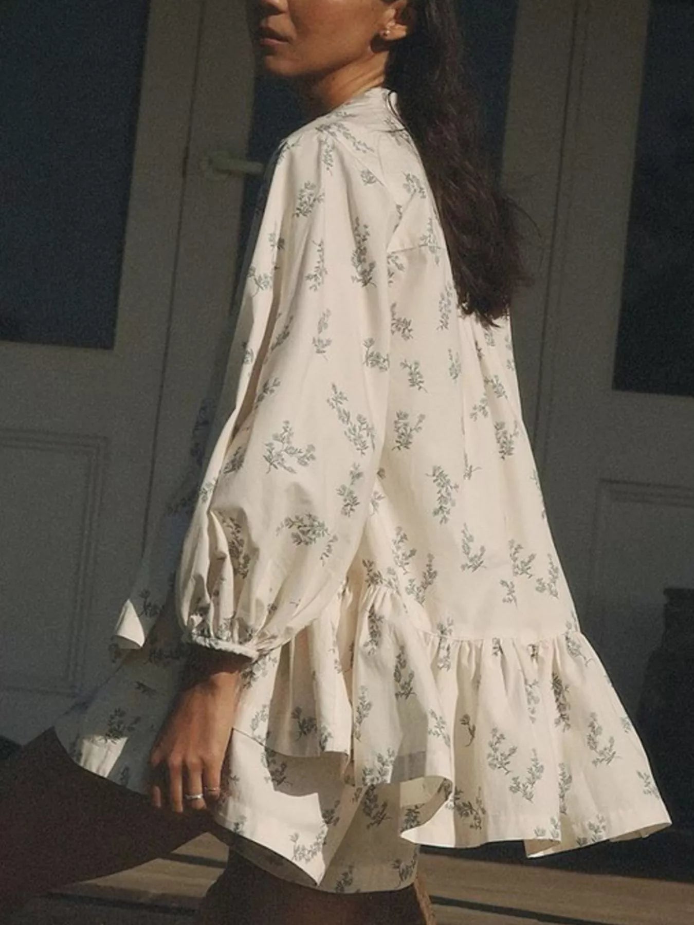 Floral Print Balloon Sleeve Top and Shorts Set