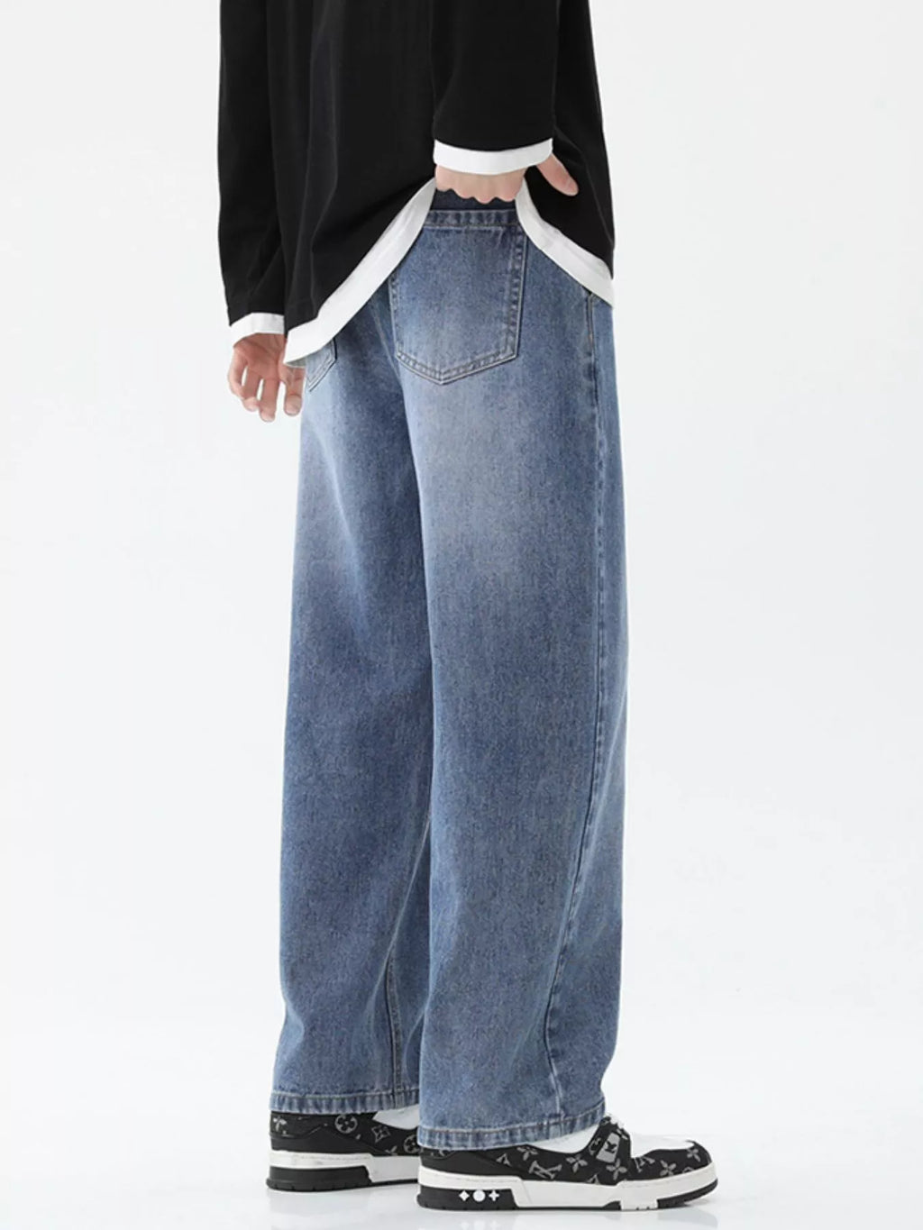 Men's Full Size Drawstring Wide Leg Jeans Plus Size
