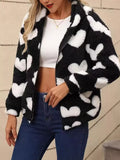 Heart Fuzzy Fleece Zip-Up Outerwear