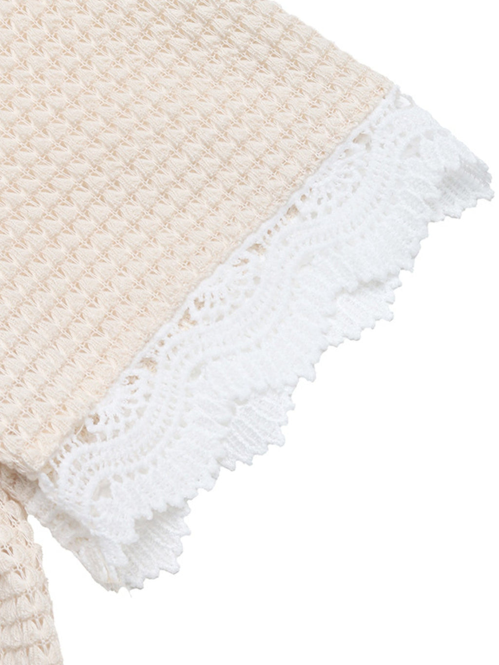 Lace Trim Waffle Knit T-Shirt
