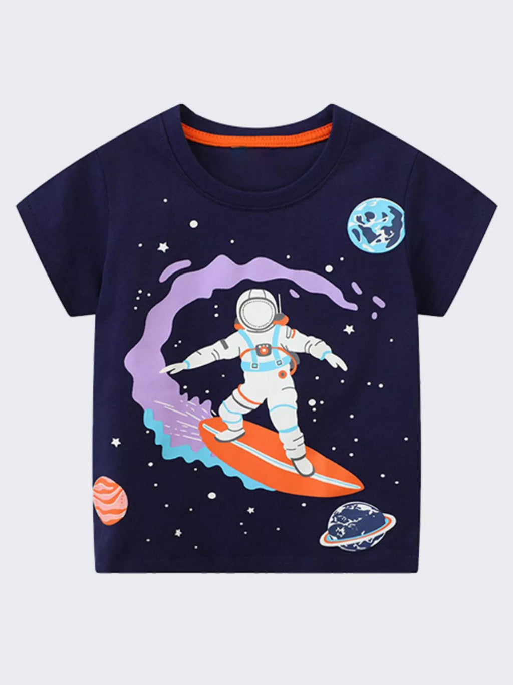 Children's Astronaut Surfing Graphic Crew Neck T-Shirt