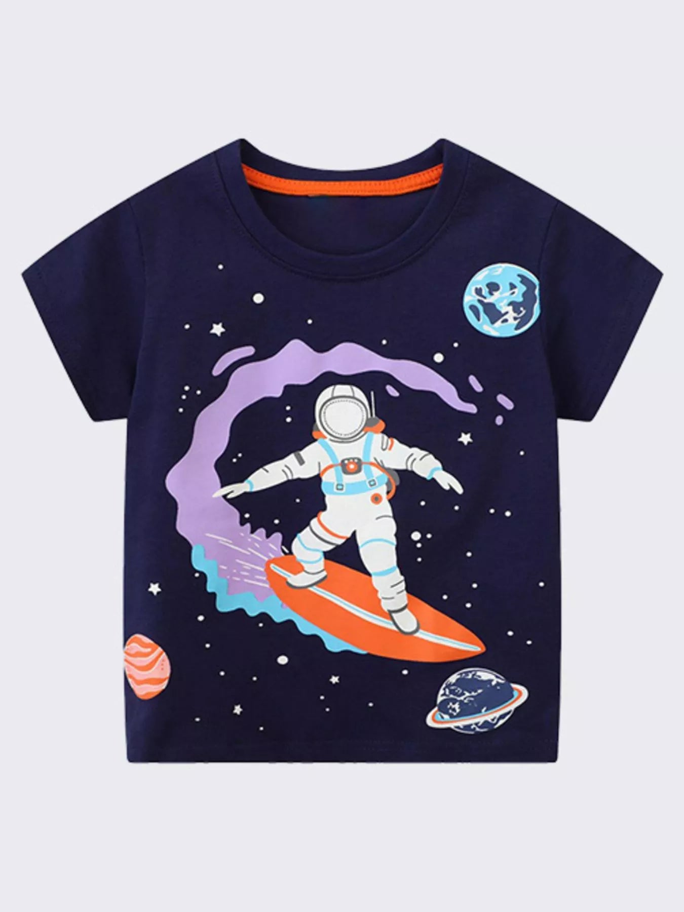 Children's Astronaut Surfing Graphic Crew Neck T-Shirt