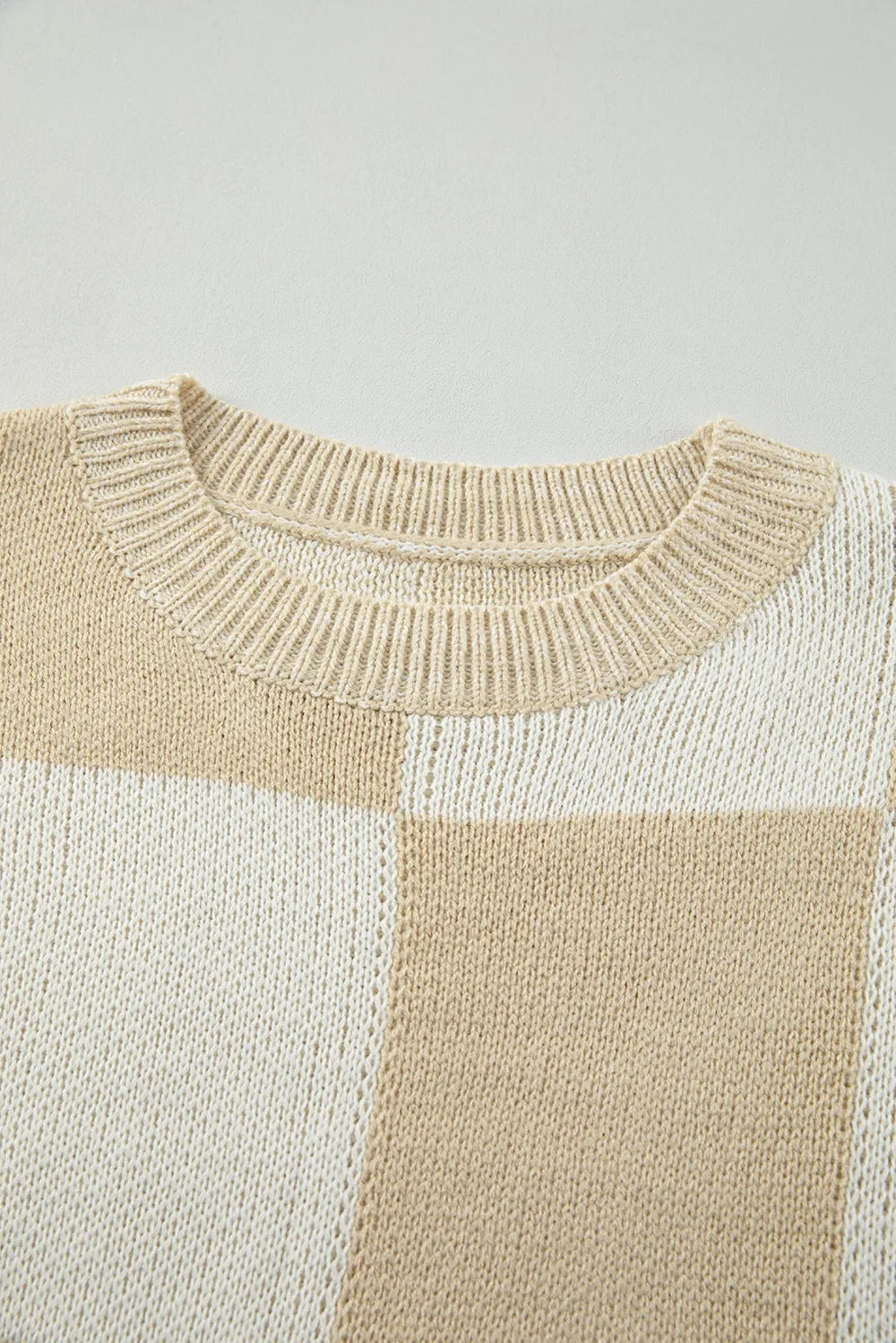 Checkered Round Neck Drop Shoulder Sweater
