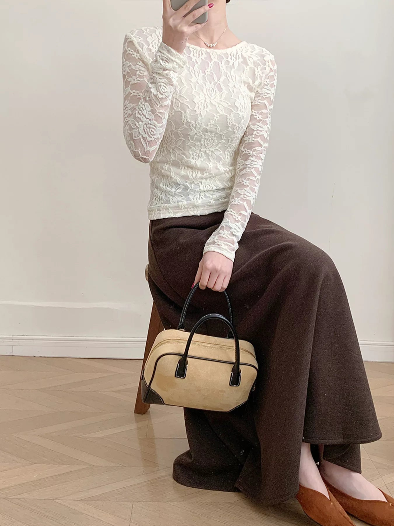 Lace Round Neck Long Sleeve Top
