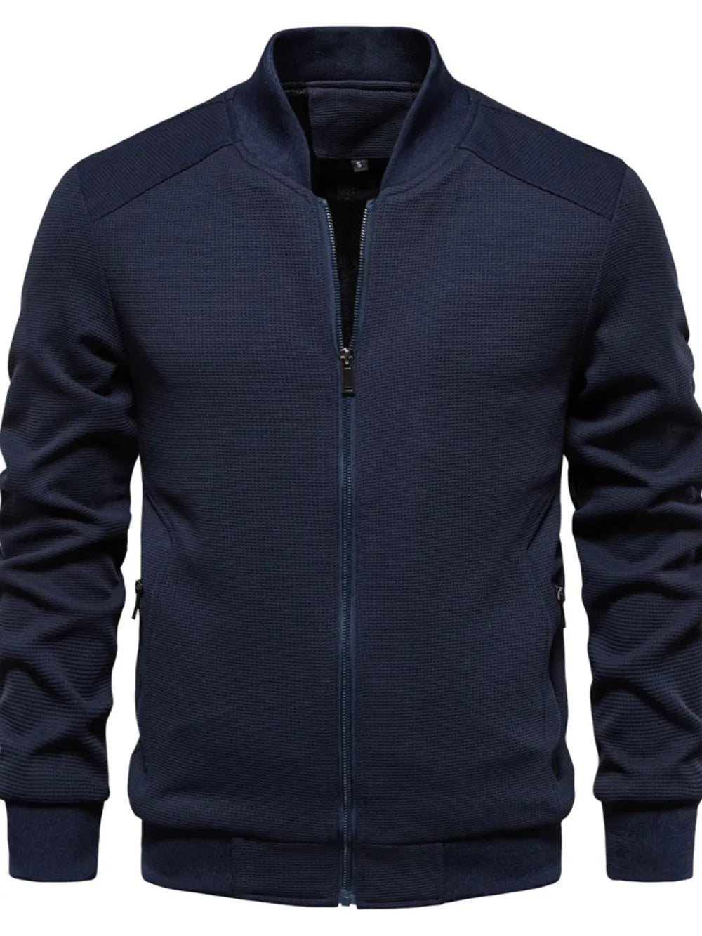 Men's Waffle Knit Baseball Collar Zip Up Jacket