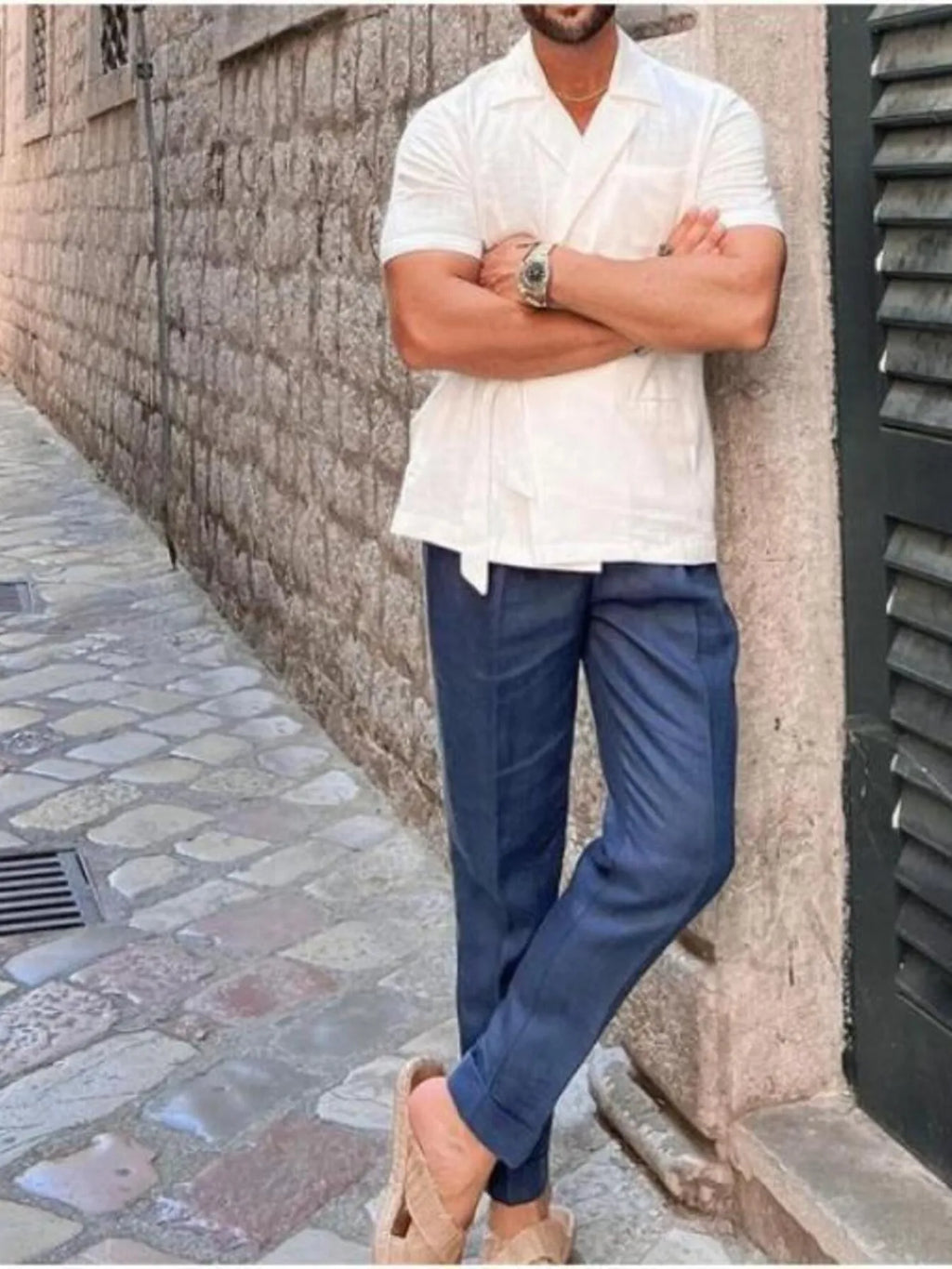 Men's Plus Size Tied Lightweight Linen Wrap Top