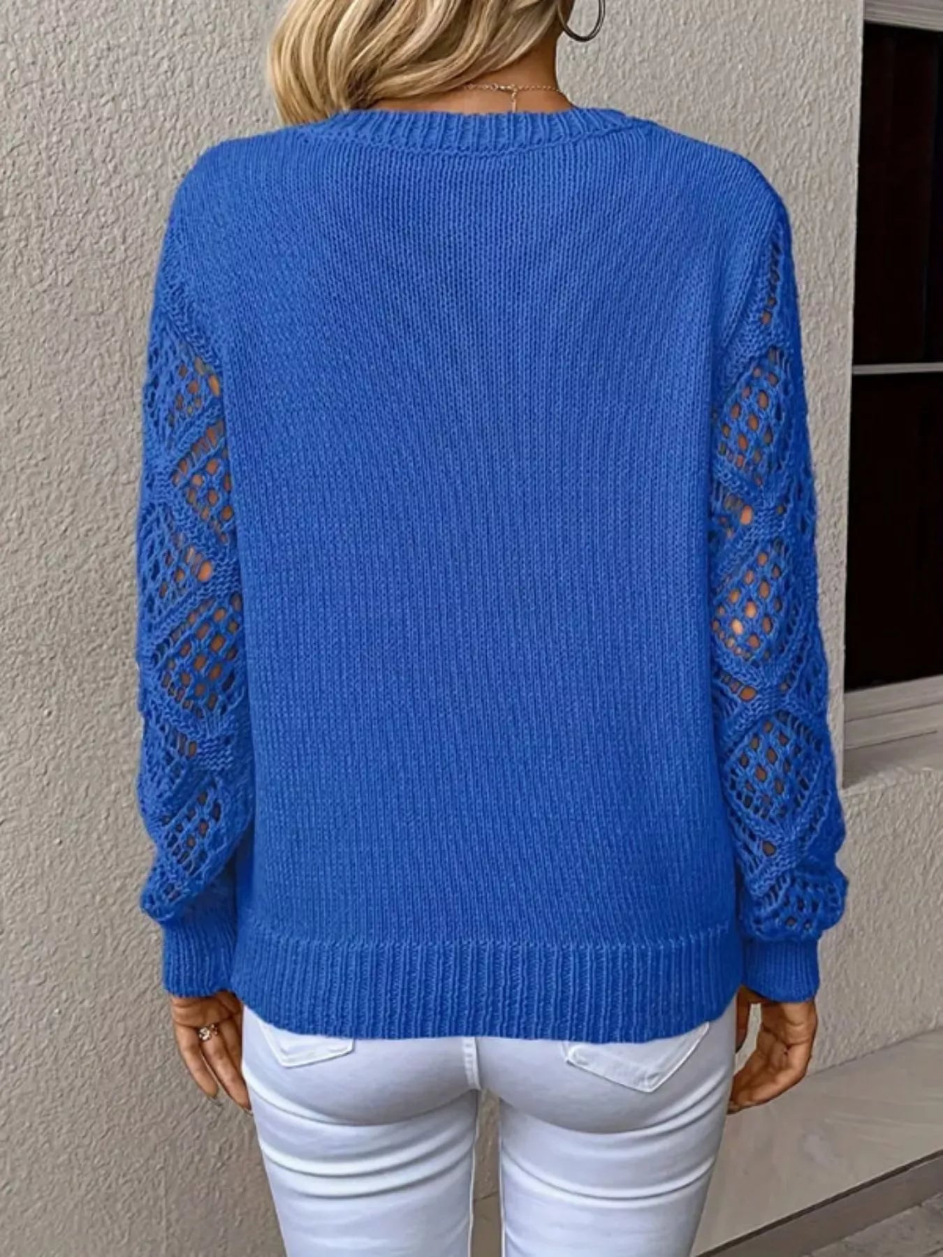 V-Neck Crochet Sleeve Sweater