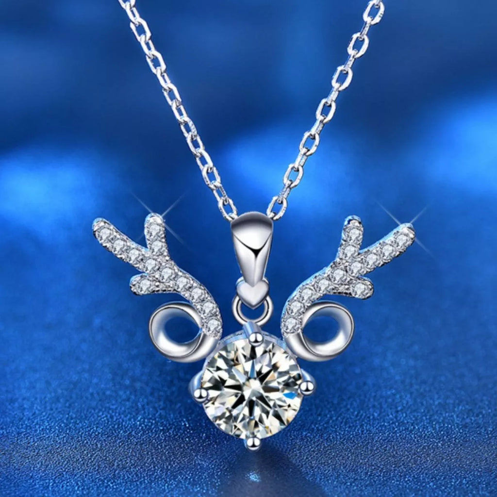 1 Carat Moissanite 925 Sterling Silver Antlers Necklace
