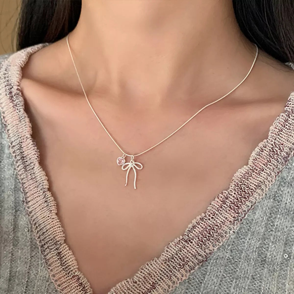 Bow & Heart Pendant Necklace