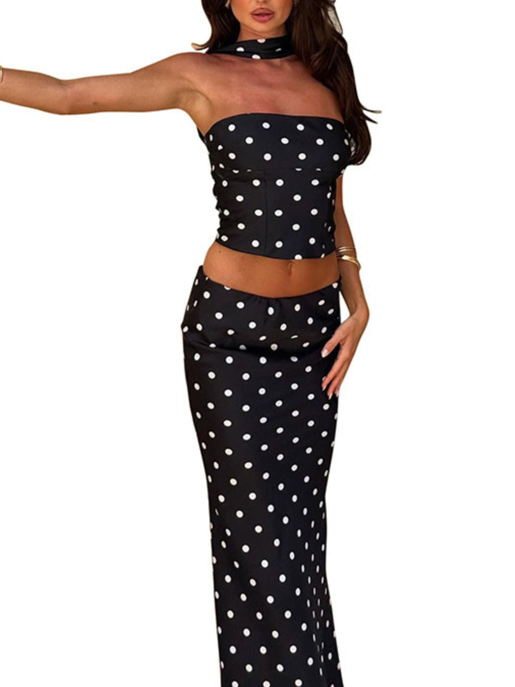 Polka Dot Tube Top and Maxi Skirt Set