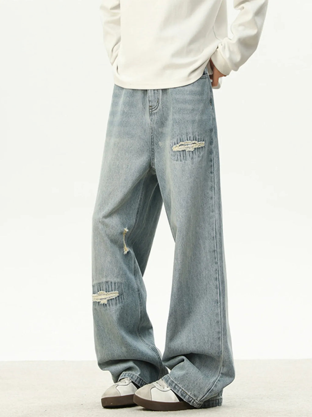 Men's Full Size Distressed Wash Loose Fit Jeans Plus Size