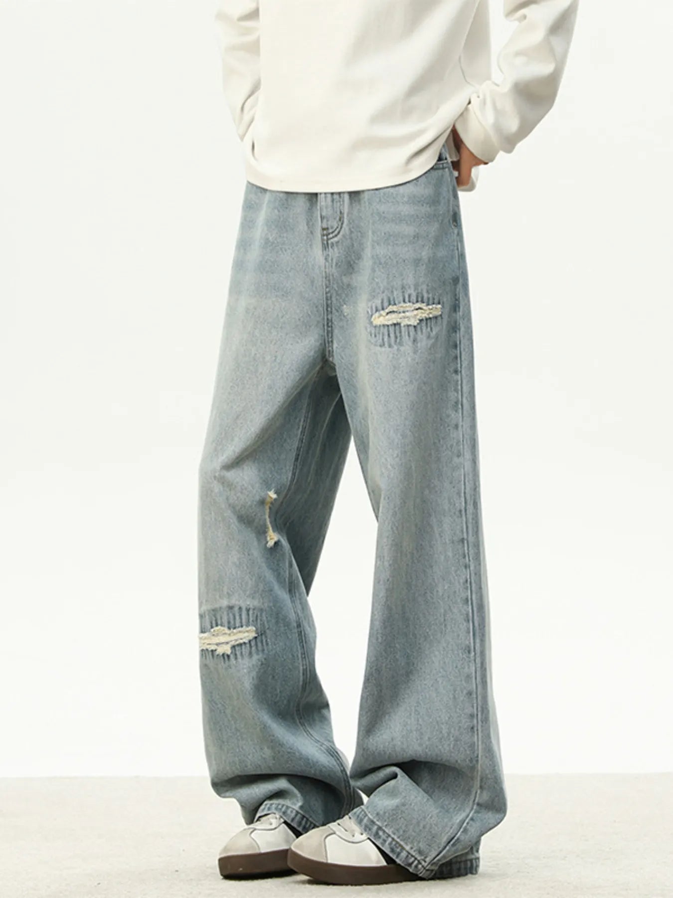Men's Full Size Distressed Wash Loose Fit Jeans Plus Size