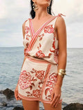 Printed Surplice Sleeveless Top and Skort Set