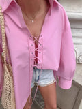 Lace-Up Front Oversized Shirt