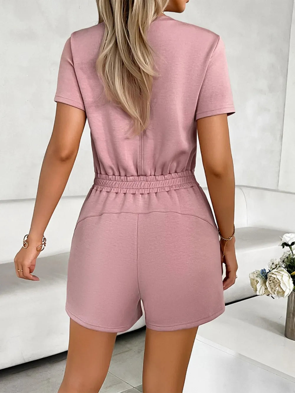 Devine Tied Round Neck Short Sleeve Romper