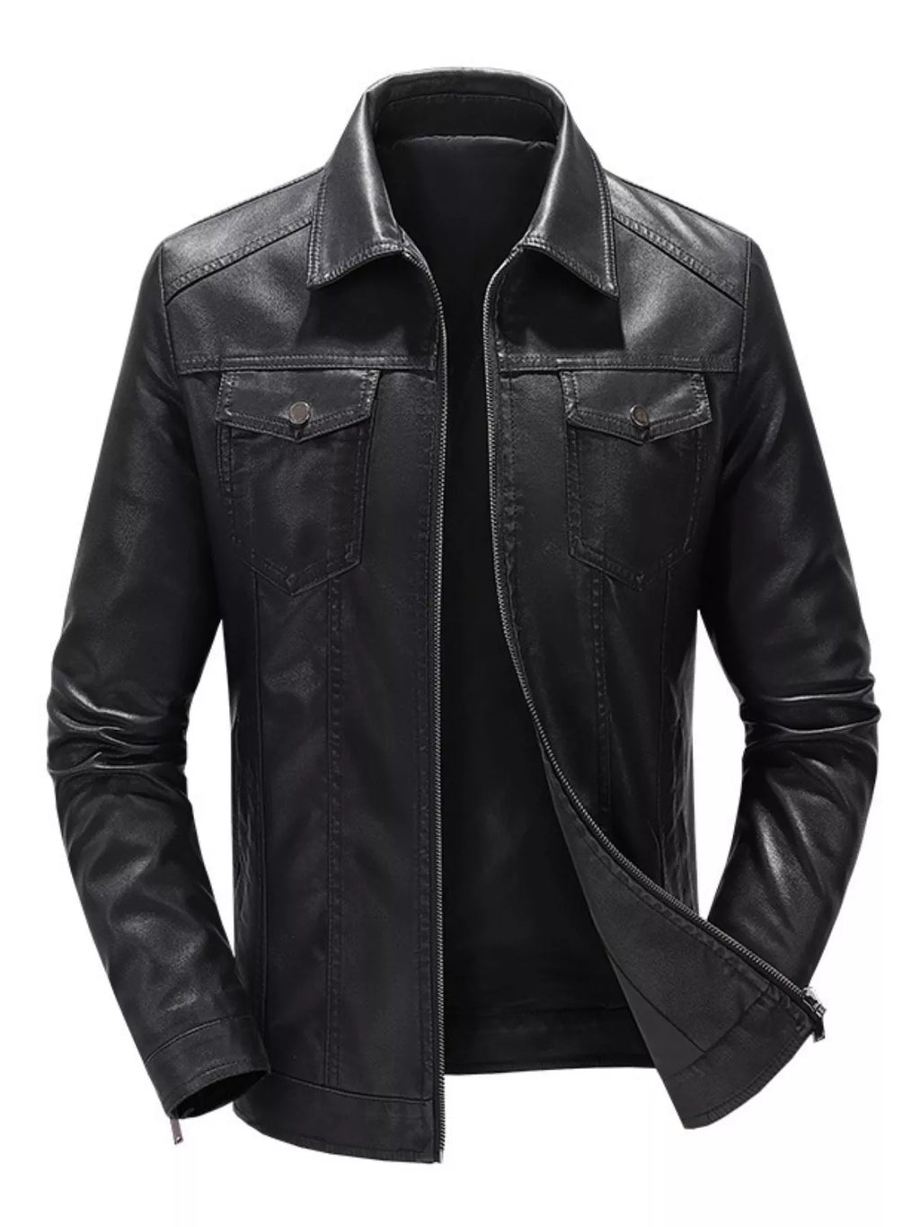 Men's Plus Size Zip Up Leather Jacket