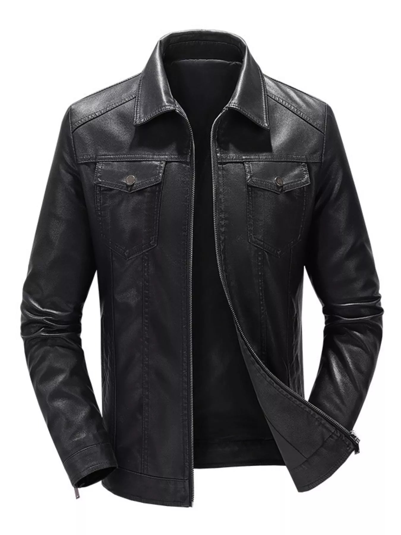 Men's Plus Size Zip Up Leather Jacket