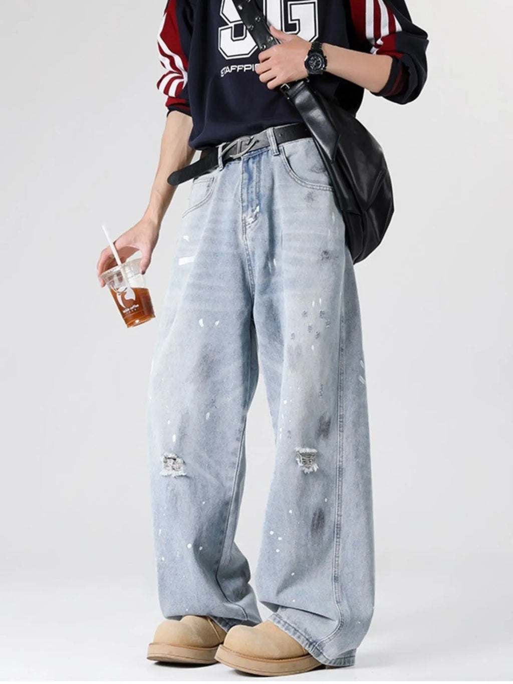 Men's Full Size Distressed Wide Leg Jeans Plus Size