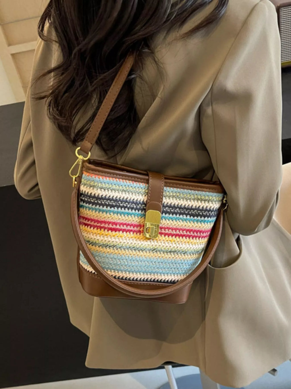 Striped Bucket Crossbody Bag
