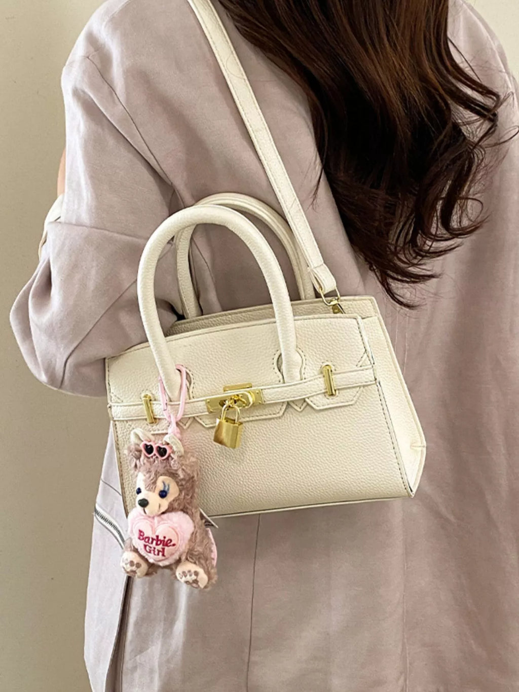 Lock Detail Top Handle Crossbody Bag