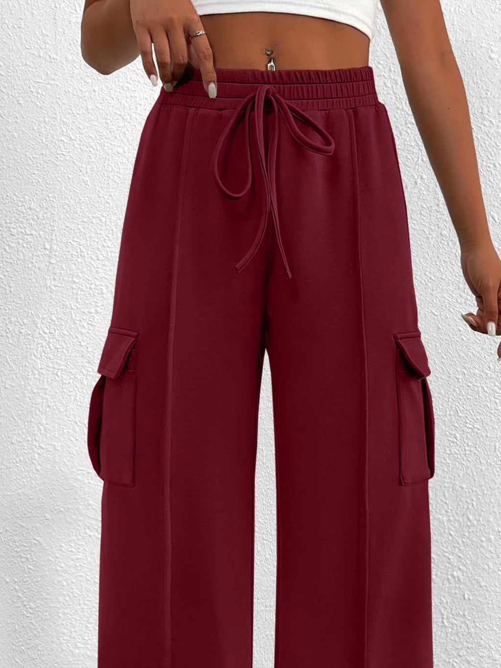 Casual High Waist Cargo Pants with Drawstring