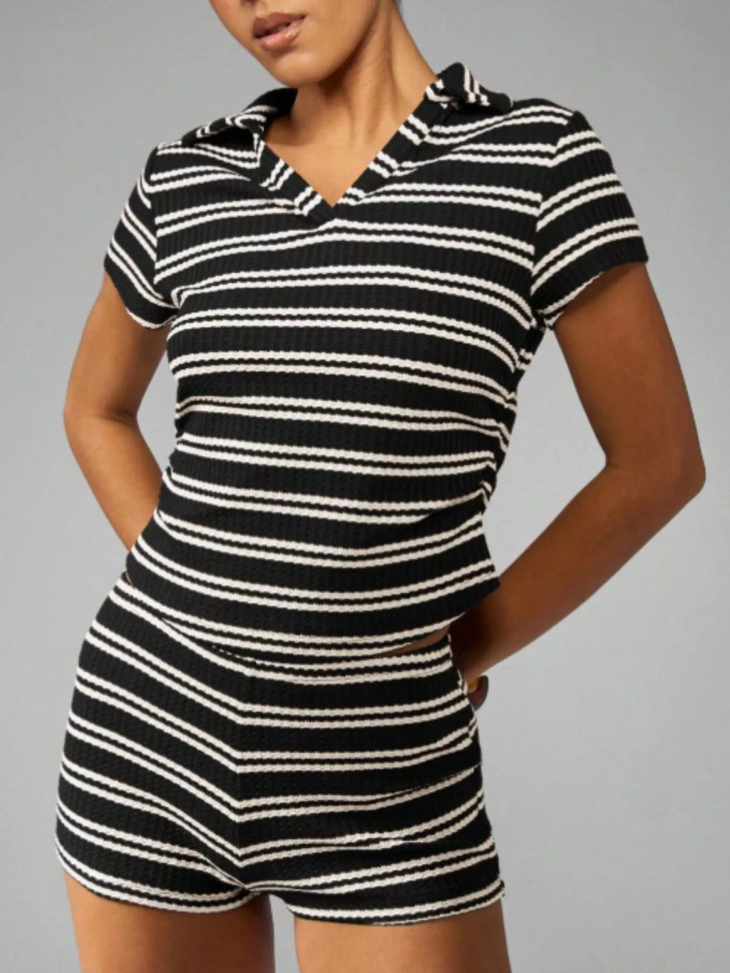 Striped Knit Short Sleeve Top & Shorts Set