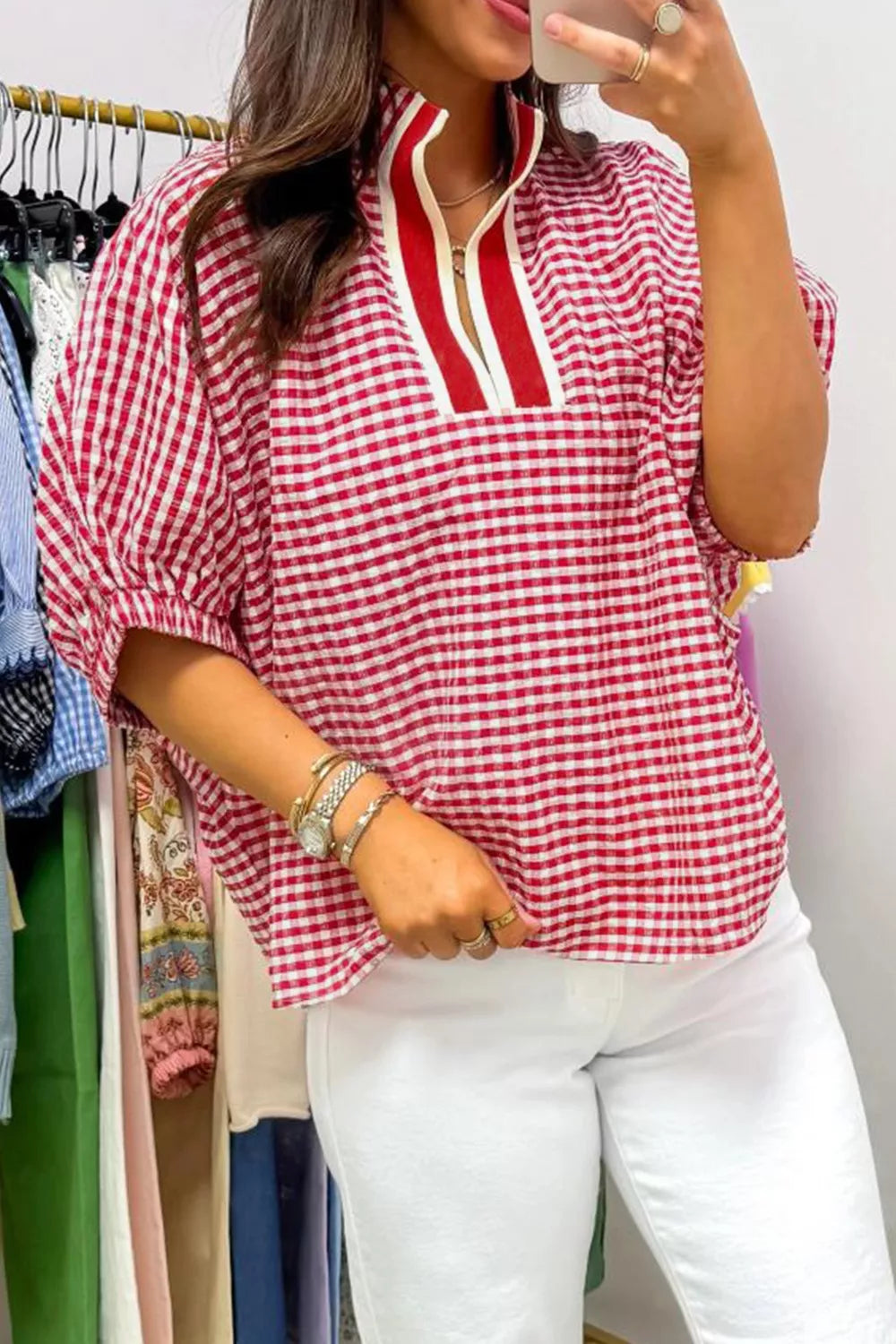 Gingham Half Sleeve Blouse