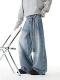 Men's Full Size Wash Belted Wide Leg Jeans Plus Size